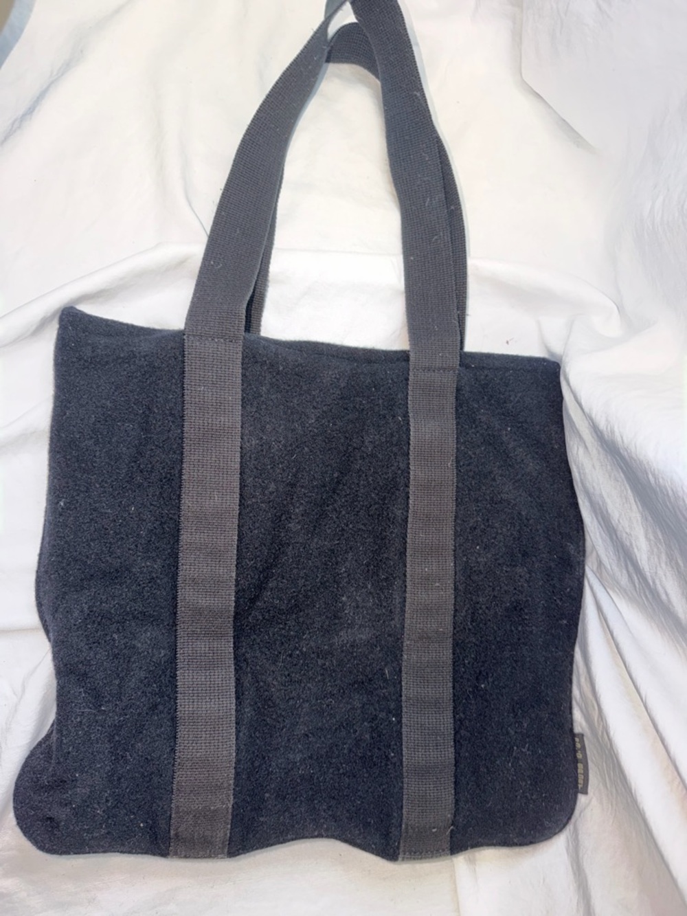 Vintage Polo Sport Ralph Lauren Black Wool Tote Bag Rubber Flag Patch 90s Y2K - Picture 2 of 7